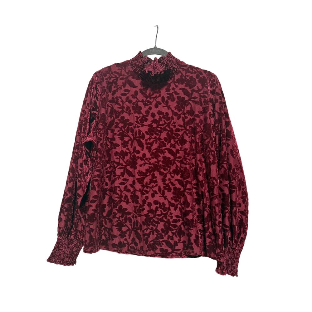 Maurices Blouse Women's XL Velvet Burnout Mockneck Whimsygoth Burgundy